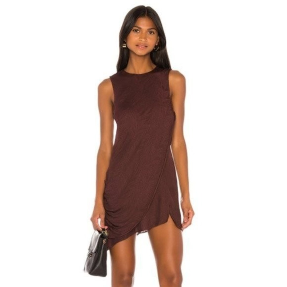 NWT L'Academie The Grazielle Mini Draped Dress Burgundy Red Paisley Print‎ Small